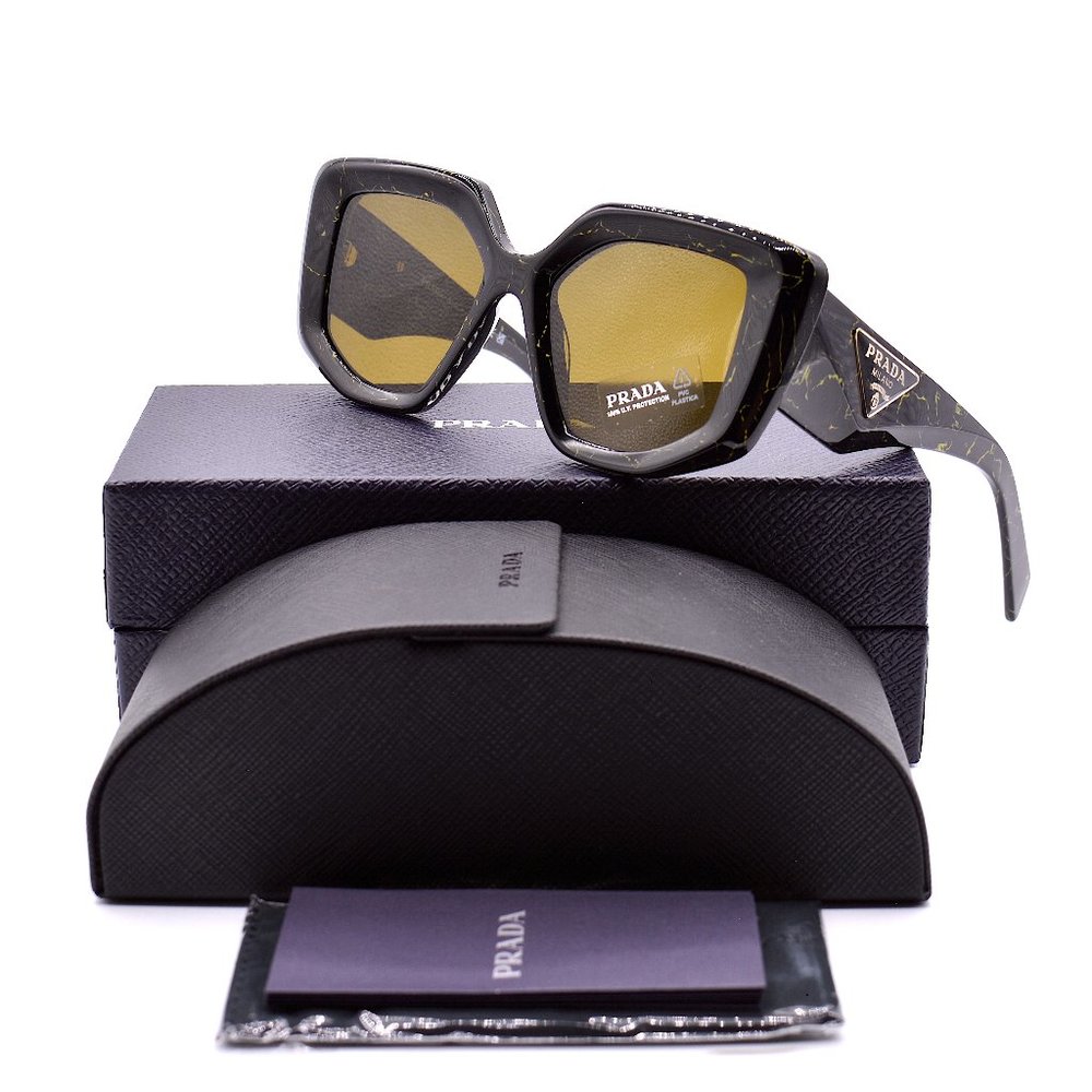 Prada Black Marble Frame Sunglasses with Yellow Lenses